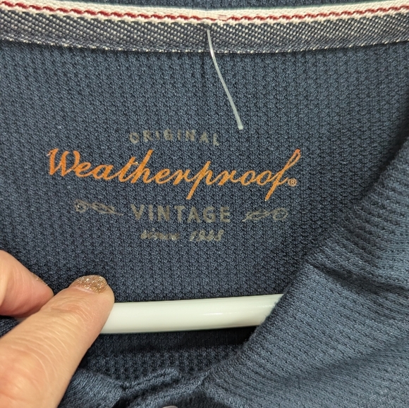 NWT Weatherproof Men's Polo Shirt Short Sleeve Waffle Knit Lightweight Navy, L - Picture 2 of 6